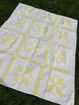 Manta Edredón Vintage Patchwork Algodón Amarillo Y Crema Lunas  Foto 1 de 4