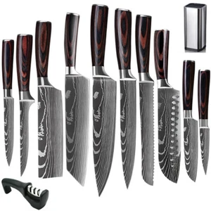 12Piece Kitchen Set Japanese Knife Damascus Pattern Stainless Steel Chef Knives - Picture 1 of 12