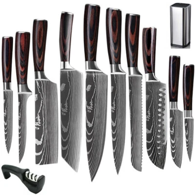 12Piece Kitchen Set Japanese Knife Damascus Pattern Stainless Steel Chef Knives - Image 1 of 4
