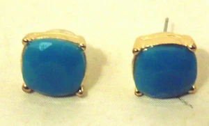 Square Blue Gem Earrings Pierced Huggie Stud Acrylic Costume Jewelry Mothers Day - Picture 1 of 4