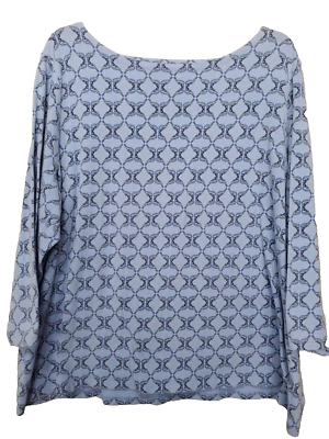 Talbots Woman Cotton/Spandex Blue Bird Geo Print Boat Neck T-Shirt Size 3X - Image 1 of 4