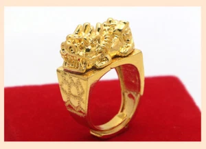Men's Attracting wealth brave troops 23K 24K THAI BAHT YELLOW GOLD Plated RING - Picture 1 of 4