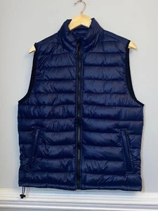 Men's Aeropostale Full Zip Puffer Vest Blue Mock Neck Zipped Pockets Size Medium - Picture 1 of 9