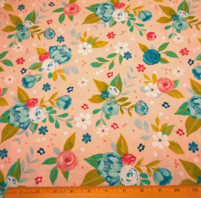 Tela Floral Por Yarda Teal Rosa Teal Blanco Floral Lt Rosa Algodón Premium #C Foto 1 de 2
