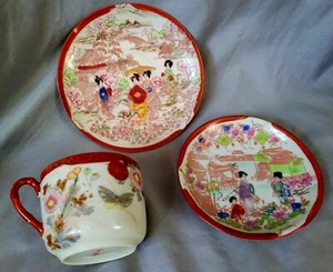 TEA CUP SAUCER dessert Plate SET Antique Geisha made in Japan bone China cup - Picture 1 of 2