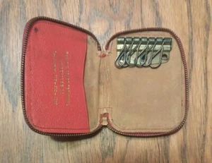 Vintage Hard Key Case Holder-6 Rings-Genuine Moracco Leather Red W/Zipper-Alfa - Picture 1 of 8