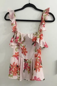Guess Pink Flowered Floaty Peplum Top Size S - Picture 1 of 3