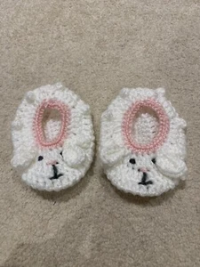 Handmade Crochet Baby Girl Bunny Shoes Socks Size 0-6 Months 🐰🐰💕💕💕 - Picture 1 of 2