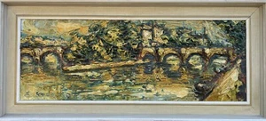 Expressionist Bridge IN Paris France Oil Painting 76x34cm - Picture 1 of 13