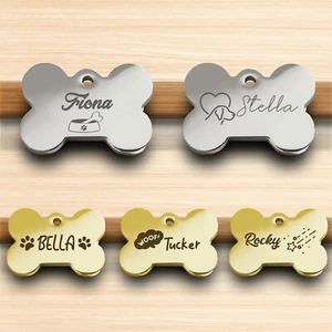 Personalisierte Hundemarke individuell graviert Name ID Tags für Hunde & Katzen, Knochenform - Bild 1 von 25