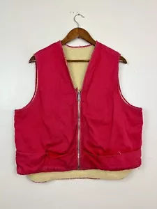 Vintage 1950s Sherpa Lined Red Hunting Vest w/ Emar Zipper Shell Pockets 60s - Picture 1 of 8