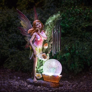 Fata rosa giardino contemporanea ad energia solare con luci led luminose e carillon vento - Foto 1 di 7