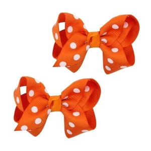 Grosgrain Ribbon Polka Dot Hair Bow Baby Girl Toddler Hair Clips Orange - Picture 1 of 4