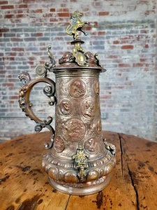 18. Jahrhundert Figural Messing & Münze Tankard Stein - Bild 1 von 12