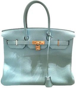 Hermes Birkin Bleu Atoll VERY RARE Gold Hardware 35cm Pristine w Store Receipt - Picture 1 of 12