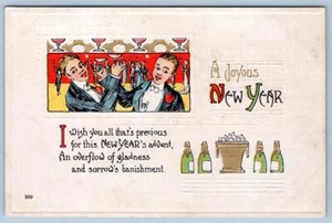 1910er FRÖHLICHES NEUES JAHR ANSTOSSEN SEKTEIMER GEPRÄGT BREWERIANA POSTKARTE - Bild 1 von 2