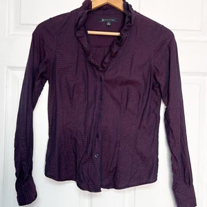 Blusa Brooks Brothers para mujer 2 rojo/azul pata de gallo con botones volantes cuello en V - Imagen 1 de 10