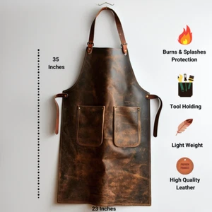 Delantal de cuero hecho a mano para barbacoa, carpintería y artesanía - correas ajustables - Imagen 1 de 7