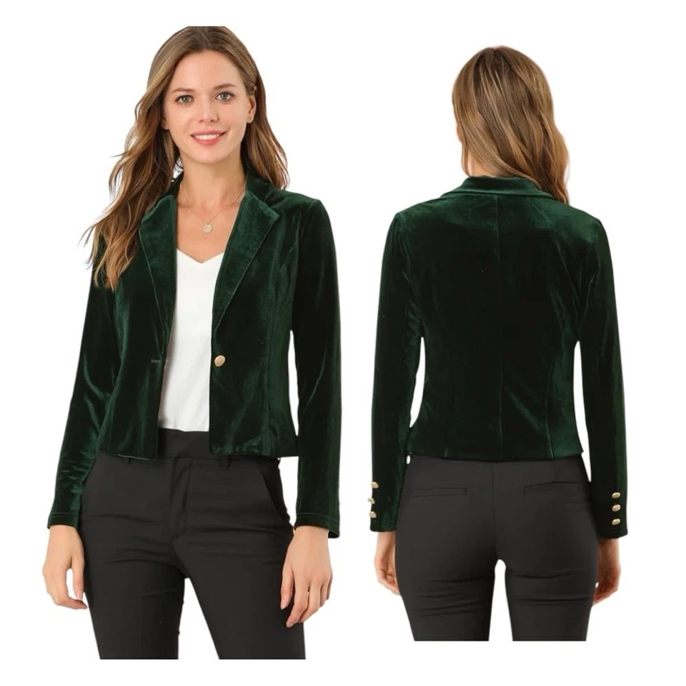 Elegant Green Velvet Women's Blazer - Image 1 of 4