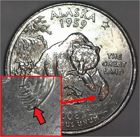 2008-P Alaska Die Chip In Claw Error/Variety Circ. Washington State Quarter Cover