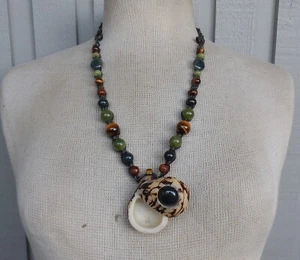 Moss Agate Tagua Pill Box Locket Stash Hemp Necklace Tigers Eye Jade Stone Beads - Picture 1 of 12