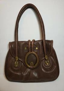 LOCKHEART VINTAGE Y2K BWN HANDBAG BRASS HARDWEAR ACCENTS 2 MAIN SECTIONS $495 - Picture 1 of 12