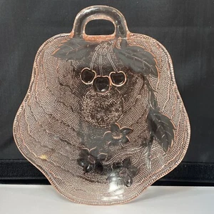 Vintage Pink Glass Bonbon Candy Dish “Charlie” Pattern Cherry Blossom Design - Picture 1 of 7