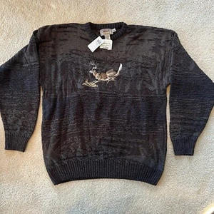 NOS VTG Outfitters Cabelas Sweater Men Large Blue Green Buck Deer Nature Knit - Picture 1 of 5