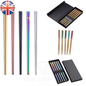VDL Reusable Bamboo Training Stainless Steel Chopsticks Japanese Ramen Sushi - Picture 1 of 50
