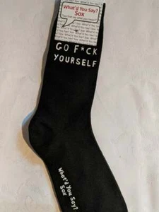 Foozys What'd You Say? Unisex Novelty Naughty Crew Socks GO F*CK YOURSELF NEW - Picture 1 of 2