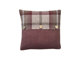 Balmoral Bespoke Button trim Mulberry Tartan tweed Decorative cushion cover - Picture 1 of 2