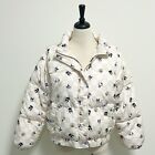 Hello Kitty Forever 21 Ivory Beige Checker Characters Print Puffer Jacket Large