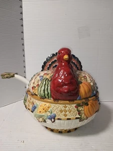 Vintage bunte Truthahn Suppenterrine mit Deckel und Schöpfkelle Thanksgiving Herzstück - Bild 1 von 5