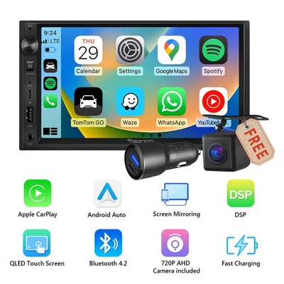 Double Din Car Stereo Bluetooth Head Unit For Apple Android CarPlay Touch Radio - image 1 of 4