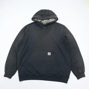 Carhartt Hoodie Sweatshirt Mens Large Original Fit Sun Faded Black Work Grunge - Picture 1 of 7
