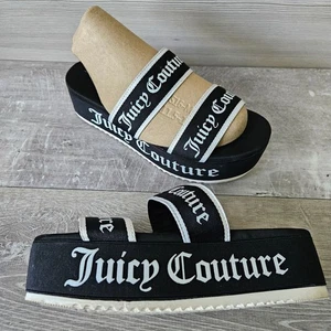 Juicy Couture Dawna Platform Slide Sandal Black White Double Strap  Women Size 8 - Picture 1 of 11