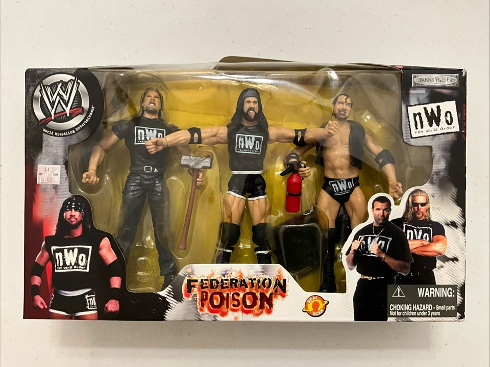 WWE Jakks 2002 nWo Federación Veneno conjunto de 3 figuras Hall Nash X-Pac NUEVO en CAJA Foto 1 de 3