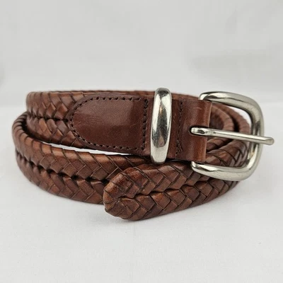 Coach Tan Braided Leather Belt Mens 34" Brass Woven Brown 5922 Casual Golf - Image 1 of 4
