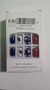 24pcs Shiny American Flag Independent Day press on Nails, Short Square-Round - Picture 1 of 1