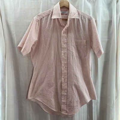 Camisa de vestir Sears Perma Prest rosa a rayas manga corta para hombre talla 15 *defectuosa* Foto 1 de 4