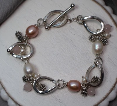 Michael Dawkins 925 Pearl Rose Quartz Bracelet 29.7G / 8 In - Image 1 of 4