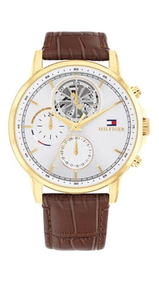 Tommy Hilfiger 1710631 Men's Watch Blown Leather Strap Silver Dial 46mm - image 1 of 4
