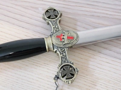 37” Knights Of Templar Crusader Sword Steel Scabbard Ornate Medieval Sharp Black - Image 1 of 4