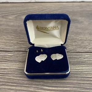 Vintage Montana Silversmiths Silver Double Heart Earrings Studs Western Cowgirl - Picture 1 of 4