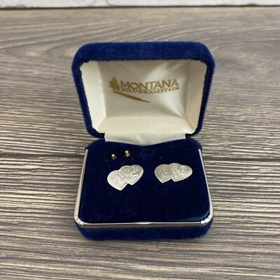 Vintage Montana Silversmiths Silver Double Heart Earrings Studs Western Cowgirl - Image 1 of 4