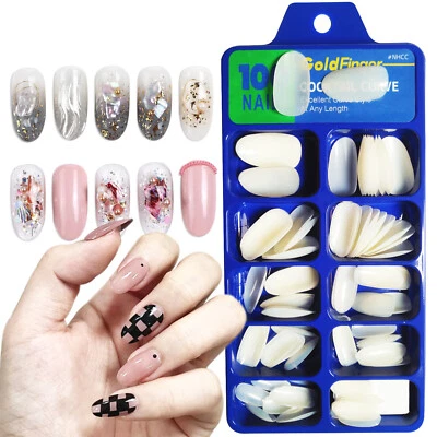[DDP] Oval Acrylic Artificial False Nail Tips 100x Rounded Full Cover Fake Nail - Image 1 of 4