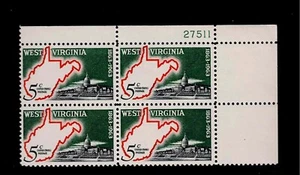 US Scott #1232, Plate Block #27511 1963 West Virginia 5c FVF MNH Upper Right - Picture 1 of 1