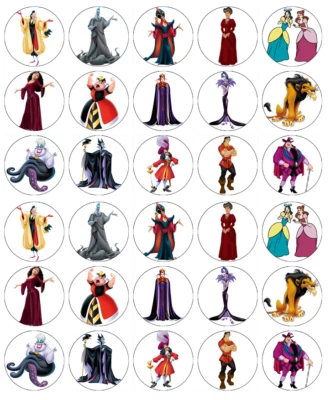 FRANKIES BAKERY Disney Villains x 30 Cupcake Toppers Edible Wafer Paper Fairy Cake Toppers