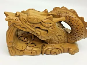 Vintage Asian Chinese Wood Hand Carved Fierce Dragon Animal Statue Figurine - Picture 1 of 8