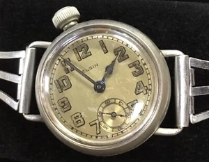 Antique 1918 Elgin WWI Trench Wristwatch Offset Crown-SERVICED-Unique Band - Picture 1 of 21